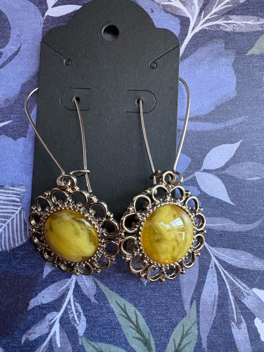 Yellow Stone Filigree Drop Earrings - Women Jewelry